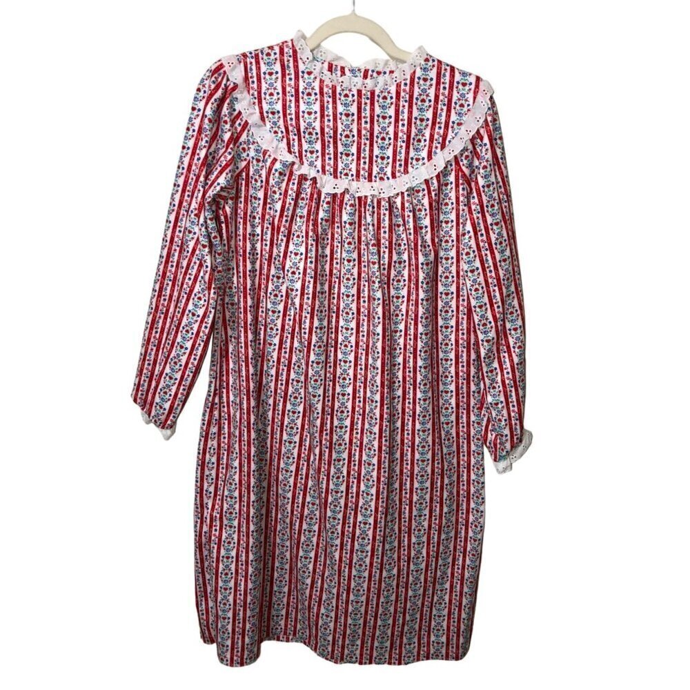 Lanz of Salzburg Nightgown Girls Size XL 14/16 Soft Flannel Cozy Red Long Sleeve